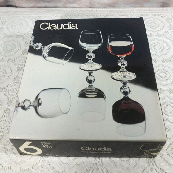 Claudia Fine Lead Crystal Set of 6 Wine Glasses Bohemia Czechoslovakia - Picture 4 of 5